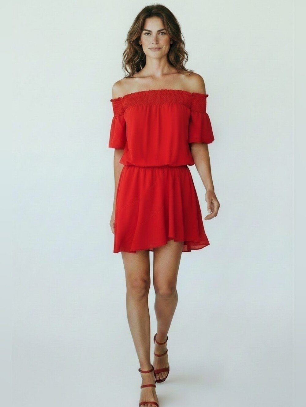 Amanda Uprichard Red Off Shoulder Smocked Mini Dress Made in USA